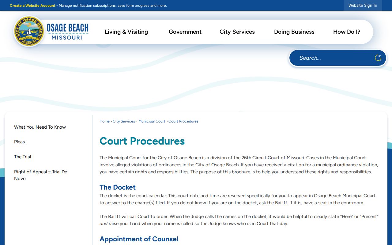 Camden County bench warrant Osage Beach court procedure