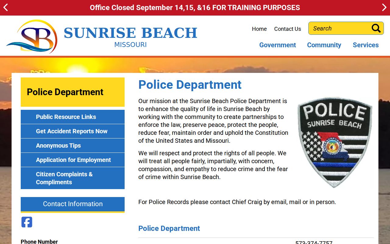 Camden County arrest warrant Sunrise Beach police contact
